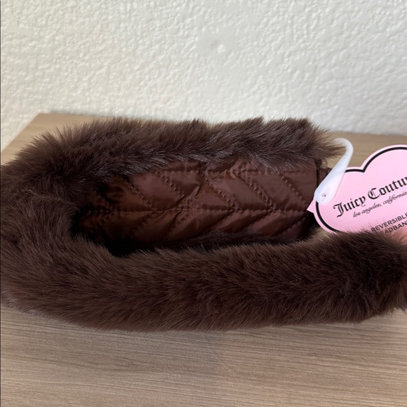 Juicy Couture Dark Brown Faux Fur Reversible Headband - Picture 1 of 4